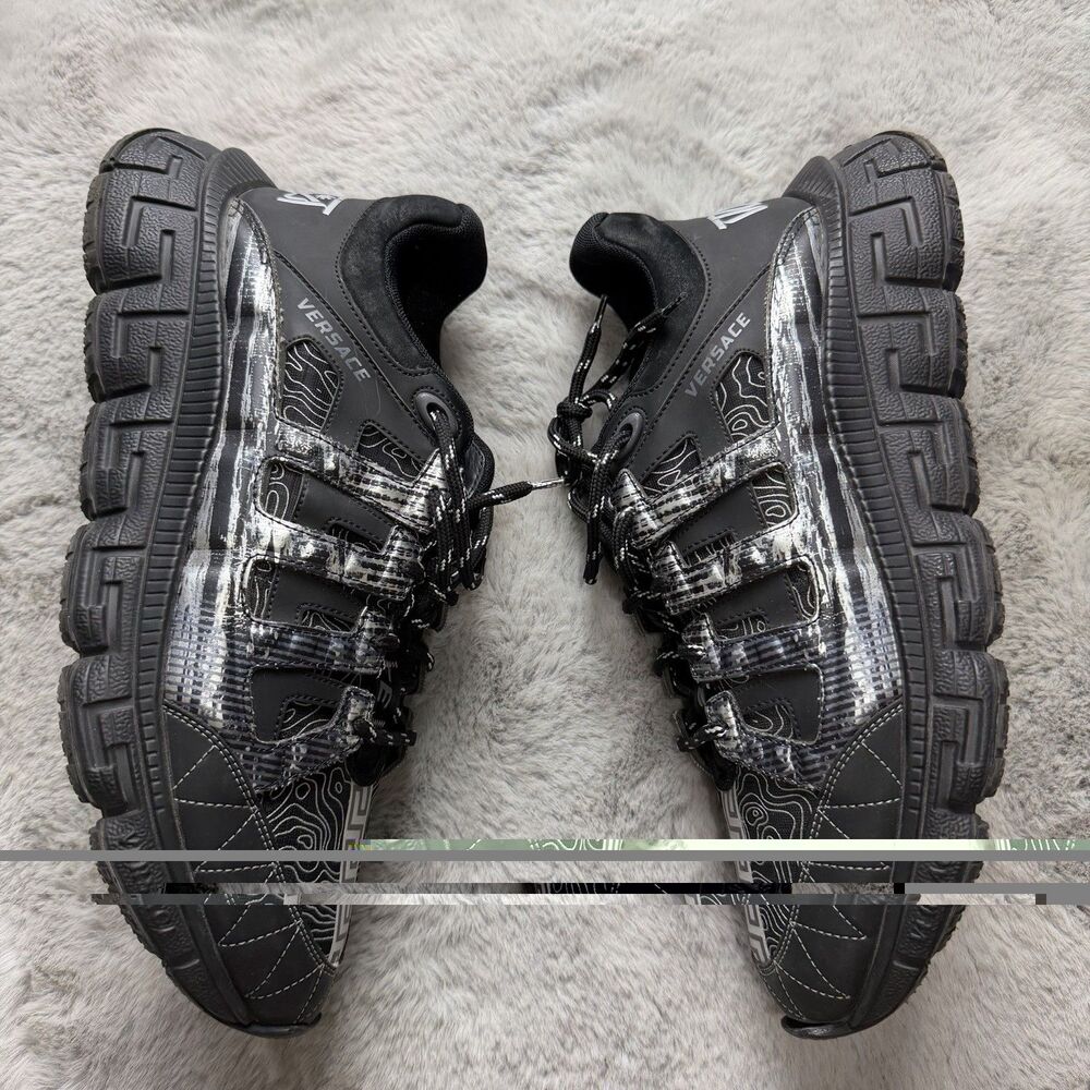 Versace Trigreca Low-Top Sneakers Black Silver $900 Retail Authentic 45EU/11US